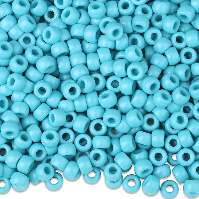1000Pcs Turquoise Pony Beads 6x9mm Perler Bulk Crafts Teal Beads for Keychain Bracelets, Kandi Bead Kit, Light Blue Pony Plastic Hair Bead for Braids Necklace Jewelry Making(Turquoise)