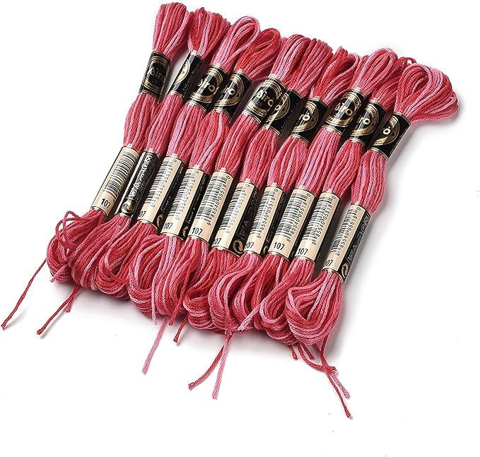FASHEWELRY 10 Skeins Embroidery Floss Friendship Bracelet String Threads 6-Ply 0.5mm Cerise Red Cross Stitch Embroidery Thread for Sewing Bracelet Making Stitching Crafts