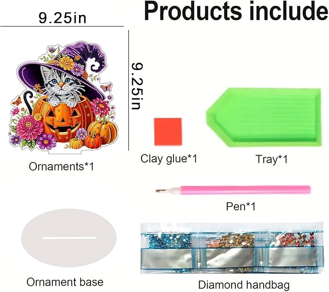 Diamond Art Hanging Kits for Adult, Diamond Art Halloween Crafts Decor, 5D DIY Acrylic Diamond Art Painting Ornaments, Window Pendants Wall Hanging Kits for Home Garden (Cat)