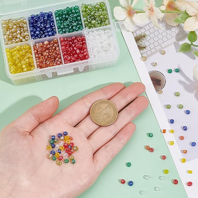 PH PandaHall About 1900 Pcs 6/0 Multicolor Beading Glass Seed Beads 8 Colors Round Pony Bead Mini Spacer Czech Beads Diameter 4mm for Jewelry Making