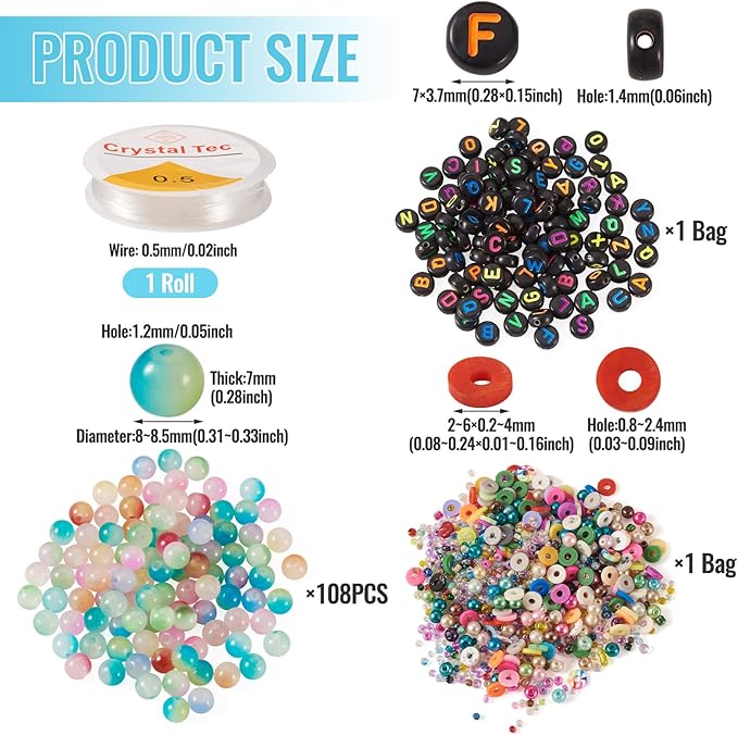 Spritewelry Friendship Bracelet Making Kit with Glass Seed Beads 8mm Colorful Clay Beads Bracelet Making Kit for Adults Letter Bead for Jewelry Making DIY Crafts Gift Supplies 1 Bag