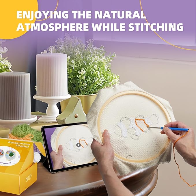 Punch Needle Kits Adults Beginner,Embroidery kit for Beginners,Punch Needle kit for Beginners, Includes All Tools and Materials,Easy to Follow Instructions and Videos(Clownfish + Sea Turtle)