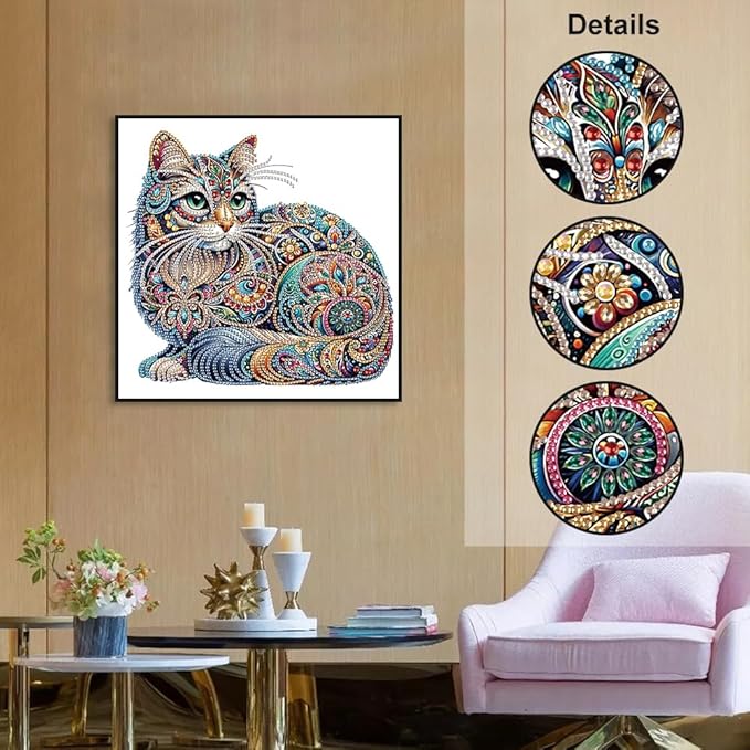 WSLWXSHM 5D Special Shape Diamond Art Kits for Beginners, Diamond Painting Kits for Adults Cat, Crystal Rhinestones Diamond Painting for Home Wall Decoration Gift 12×12inch/30×30cm, Animal