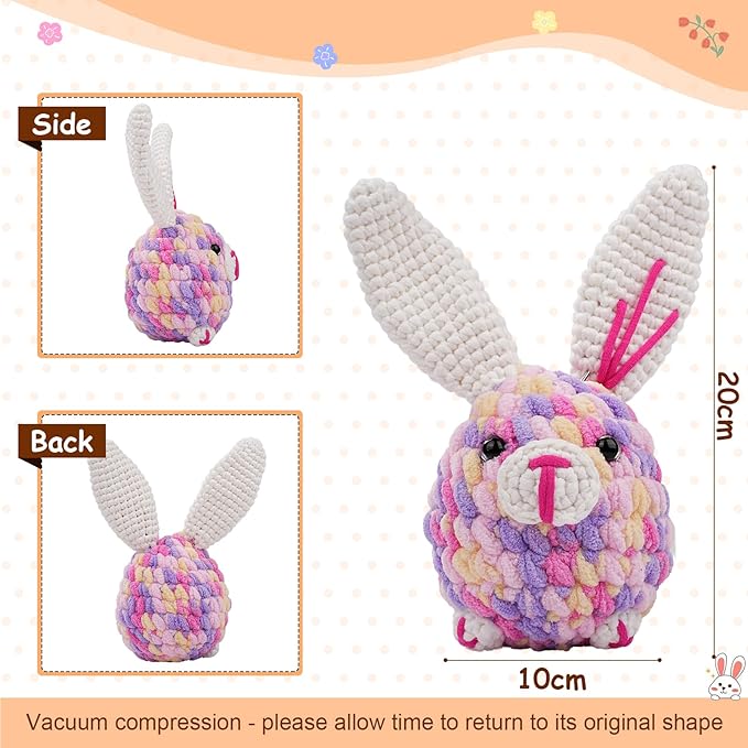 Vanttokeey Crochet Kit for Beginners, Animal Amigurumi Crochet Kits Included, Step-by-Step Video Tutorials, Beginner Crochet Kit for Adults and Kids, Crocheting Starter Set (Bunny)