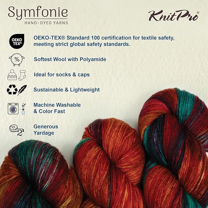 KnitPro Symfonie Fingering Weight Hand Dyed Variegated Yarn Skein | Extra Fine Merino Wool & Polyamide Blend for Knitting & Crocheting, Oeko-TEX Certified 400m, 100g | Terra Party Lights