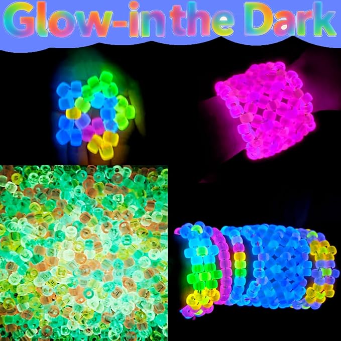 2400Pcs Glow in The Dark Pony Beads Bulk,20 Colors Rainbow Kandi Bead for Hair Braiding Friendship Bracelet Making Kandi Jewelry Key Chains DIY Crafts Chirstmas Gifts (2400PCS(20Color))