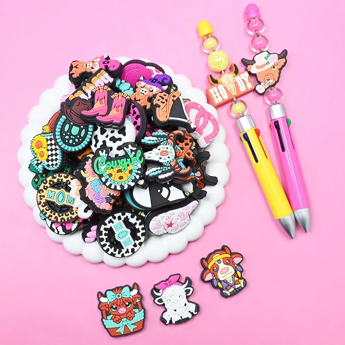 Silicone Focal Beads for Pens Cow Accessory Kit 60 Pcs Colorful Round Beads for Keychain Making Bracelet Necklace Handmade Crafts