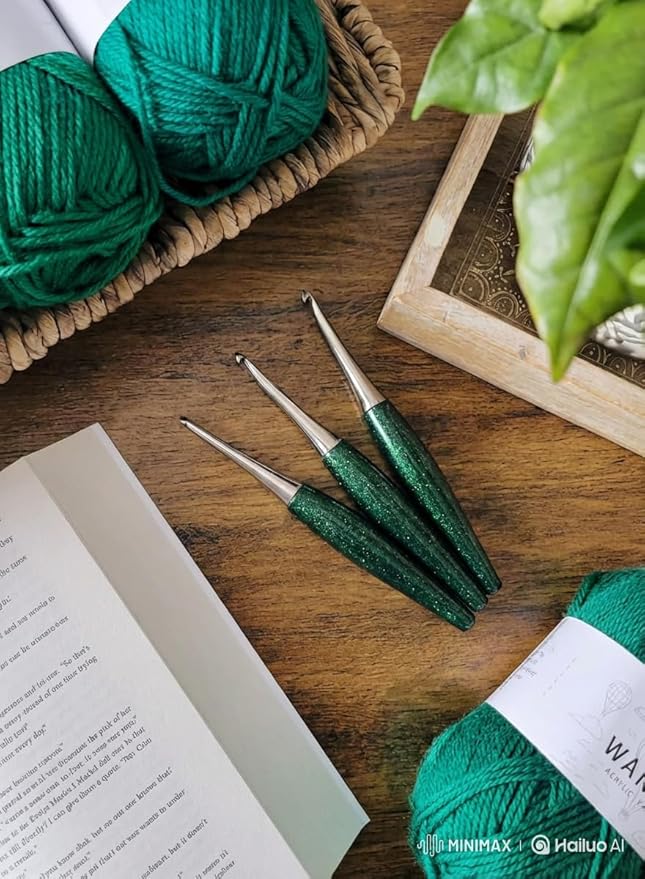 Furls Crochet Hook, Odyssey Emerald Green, Nickel Plated Tip for Effortless Glide, Ergonomic Handle Crochet Hooks 7" (F - 3.75MM)