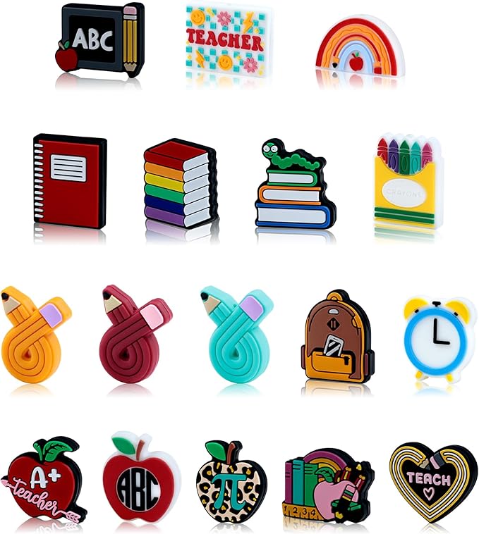 FIVEIZERO 17PC Teacher Silicone Beads - Cartoon Focal Beads for Back to School, Keychains, Pens, Jewelry Making & Teacher Appreciation Gifts