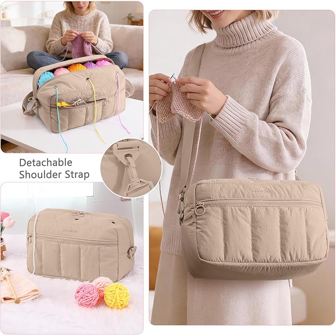 MYBAGZIGN Crochet Bag Organizer for Yarn & Hooks, Large Capacity Yarn Storage Bag with Yarn Holder Holes, Portable Crochet & Knitting Bag for Crocheting on The Go, Craft Travel Bag Gifts for Women