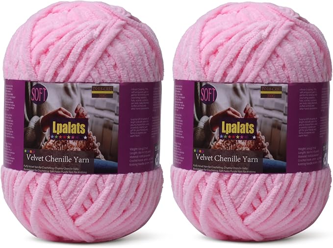Baby Blanket Yarn for Crocheting - 2 Pack of 200g/7oz Chunky Chenille Yarn for Knitting Blankets Amigurumi - #6 Super Bulky - 348 Yards Soft Thick Plush Yarns (2, Dark Pink)