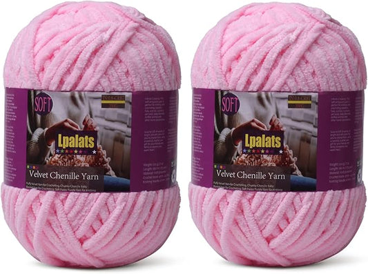 Baby Blanket Yarn for Crocheting - 2 Pack of 200g/7oz Chunky Chenille Yarn for Knitting Blankets Amigurumi - #6 Super Bulky - 348 Yards Soft Thick Plush Yarns (2, Dark Pink)