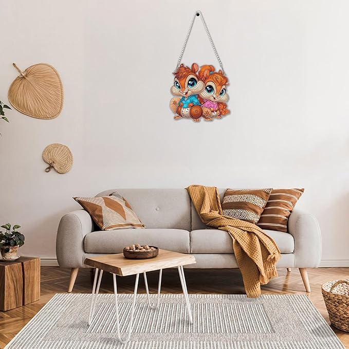 DOMROM Squirrel Diamond Art Hanging Kits for Adults Beginners, Special Shaped Crystal Diamond Painting Squirrel Pendant, DIY Diamond Art Suncatchers Animal for Home Garden Wall Decor Gift