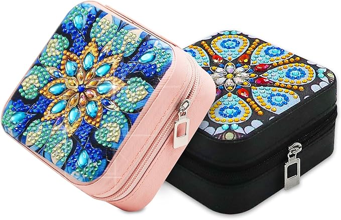 CharySim 2 PC Diamond Art Jewelry Boxes Kits for Adults Women Gifts with Painting Gem Dots Crafts Kits for Birthday Gift Relaxing Craft Kit Calming Gift for Mother Day Women (Mandral Black)