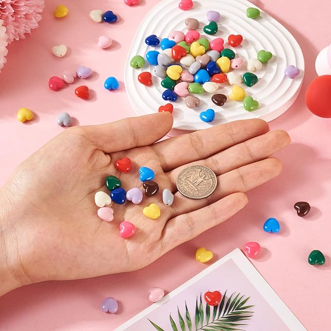 FASHEWELRY 130Pcs Macaron Colors Acrylic Heart Beads Candy Color Love Heart Beads Cute Sweet Pony Bead Bulk for Valentine Day Bracelet Necklace Jewelry Making