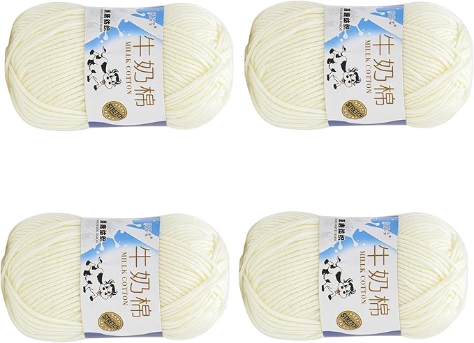 4 Rolls Comfy Blend Milk Wool Plain Knitting & Crochet Yarn Bulk Starter Kit for Colorful Craft DIY