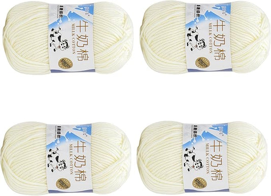 4 Rolls Comfy Blend Milk Wool Plain Knitting & Crochet Yarn Bulk Starter Kit for Colorful Craft DIY
