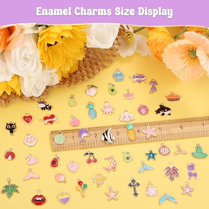 300Pcs Charms for Jewelry Making, Wholesale Bulk Assorted Gold-Plated Enamel Earring Charms for DIY Necklace Bracelet Jewelry Making and Crafting (Enamel Color)