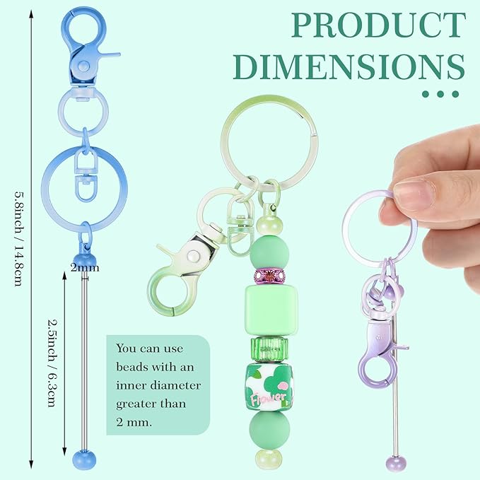 Tondiamo 24 Pcs Beadable Keychain Bars Bulk Beads for Keychain Making Kit Gifts for Women Men DIY Crafts(Gradient Color)