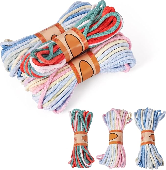 98.46 Feet Colorful 3-3.5mm Macrame Cord Twisted Soft Macrame Rope Segment Dyed Decorative Cord Sewing Twine Craft Thread for DIY Crafts Knitting Plant Hangers Christmas Wedding Decoration
