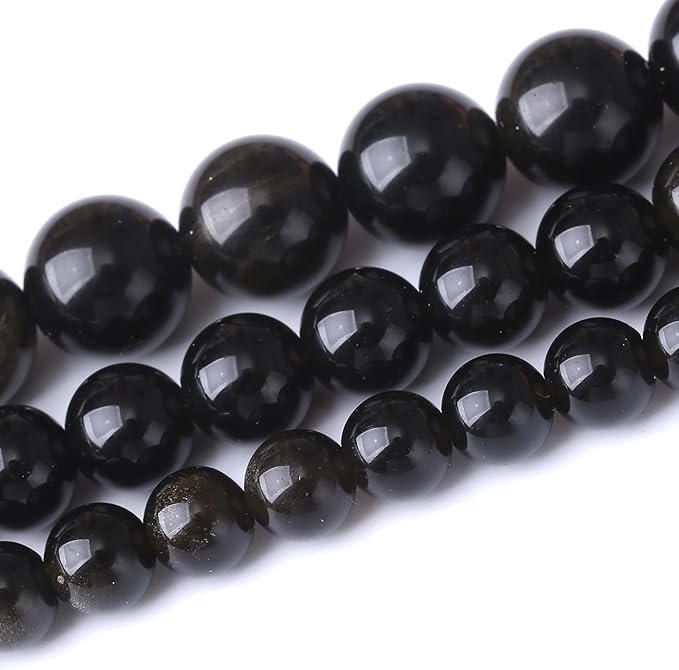 8MM 45PCS Gold Obsidian Stone Beads for Jewelry Making Gemstone Round Crystal Bracelet Necklace