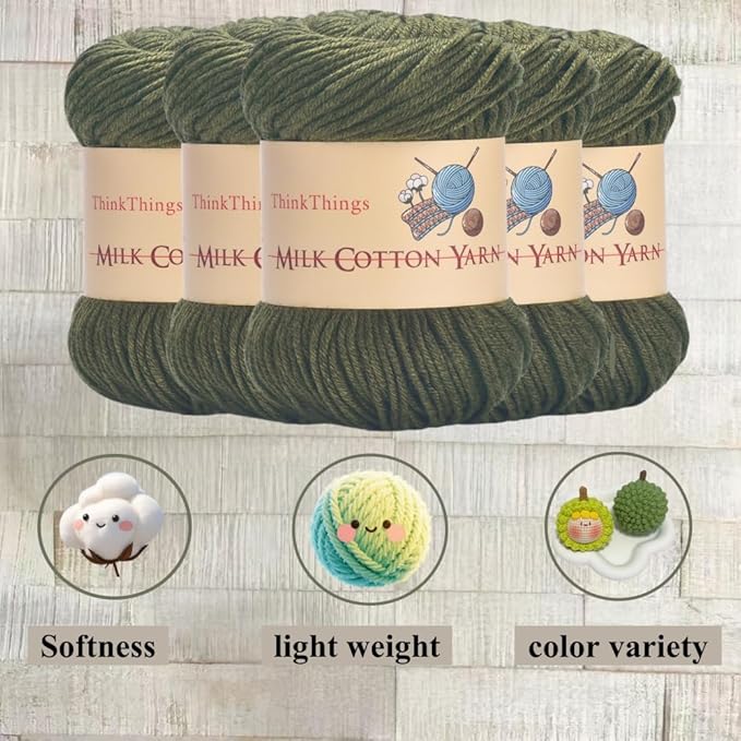 Yarn for Crocheting Bulk - 10Balls 17.6OZ Pack Acrylic Green Yarns Large - DIY Weaving & Knitting Tool Thread for Beginners Army Green