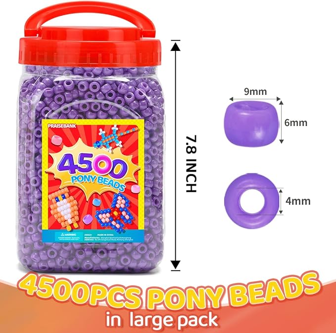 praisebank pony beads, 4500pcs 6x9mm, wholesale beads, bracelets jewelry making, arts & crafts(purple)