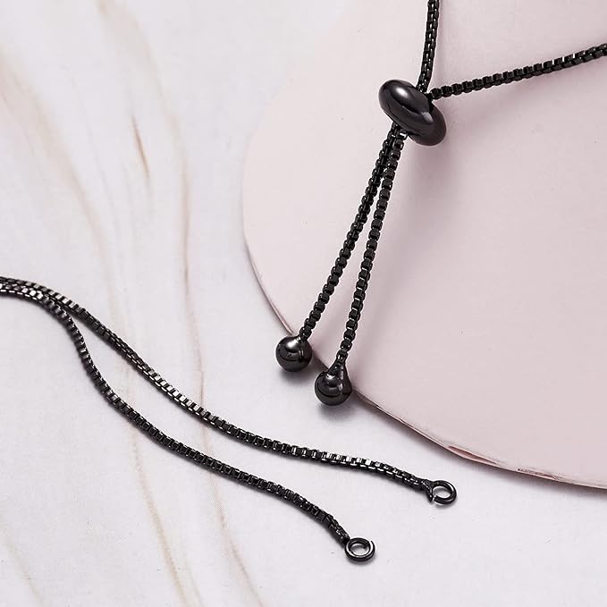 FASHEWELRY 20 Strands Adjustable Brass Bracelet Slider Extender Chains with Rhinestone Ends 8-5/8"(22cm) Gunmetal Plated for DIY Jewelry Making