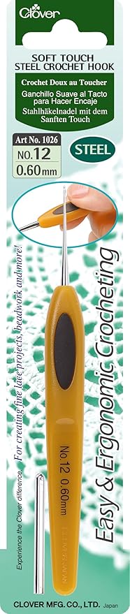 Clover 1026 Soft Touch Steel Crochet Hooks, No. 12/0.60mm