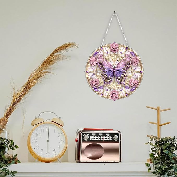 SKRYUIE Butterfly Hanging Diamond Art Kits for Adults Pendant Suncatcher, Special Shaped Crystal DIY Pearl Diamond Painting Kit, Gift for Mother Spring Summer Window Wreath Decor 7.48 x 7.32 Inch A38