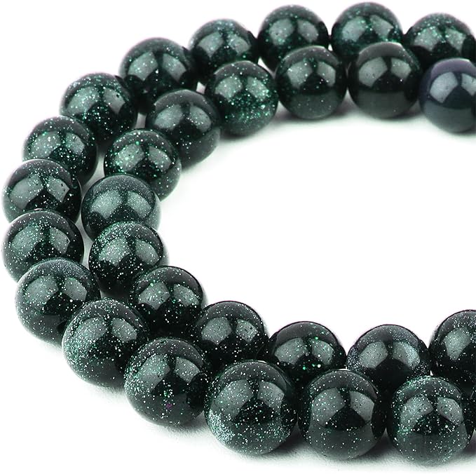 Stone Beads for Jewelry Making - 10mm Gemstone Round Beads for Bracelets(35-37pcs, Green Sand)