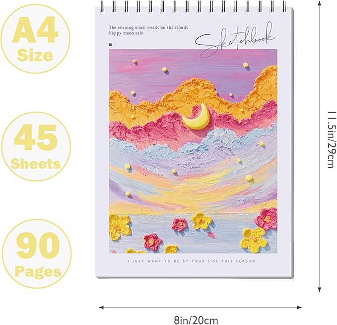 Coloring Books for Painting - Sketch Book Spiral Bound, 45 Sheets (90 Pages) 68lb/100gsm - Cute Sketch Pad 8 x 11, Ideal for Artists, Adults & Beginners (Purple)