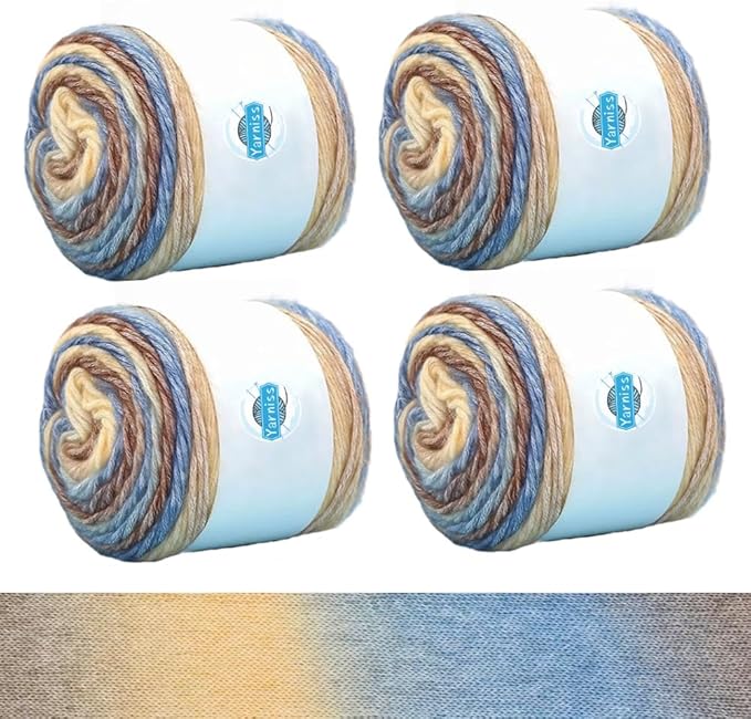 Yarniss Cake Yarn for Crocheting,Gradient Cake Yarns 4 Packs of 100g,Ombré Yarns Rainbow Cotton Yarn for Making Colorful Crafts, Khaki Gradient