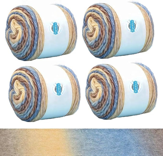 Yarniss Cake Yarn for Crocheting,Gradient Cake Yarns 4 Packs of 100g,Ombré Yarns Rainbow Cotton Yarn for Making Colorful Crafts, Khaki Gradient