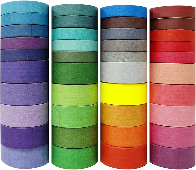 40 Rolls Colored Washi Tape, Aesthetic Colored Decorative Cute Scrapbook Tape for Scrapbooking Supplies Journaling Craft Junk Journal