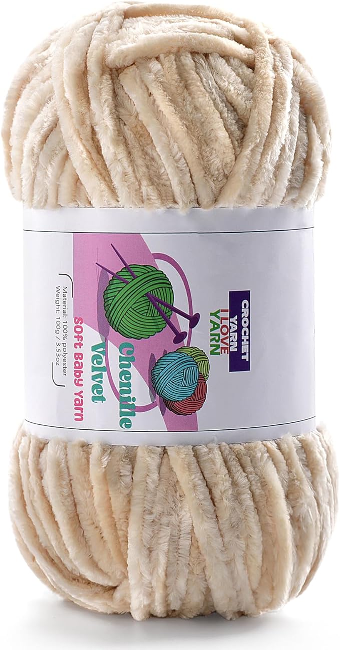 Plush Chenille Chunky Yarn, Velvet Fluffy Yarn for Hand Knitting, Baby Yarns for Crocheting Soft Making Blankets, Scarves, Dolls (3.5oz 87.5yds Each)