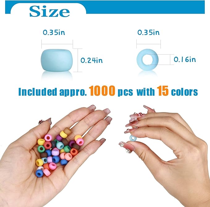 megoogo 1000 pcs pony beads frosted mixed color plastic beads for craft bracelet making matte bracelets supplies for braids diy key chain