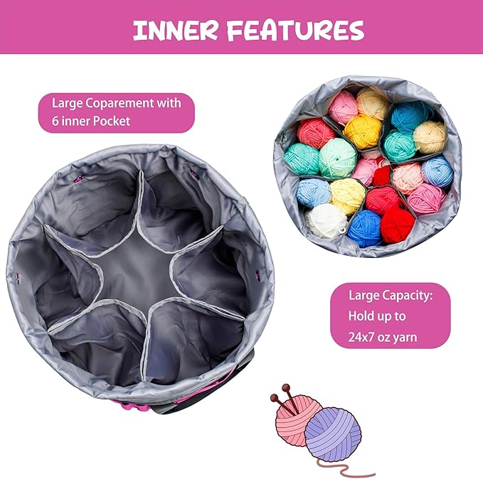 Expandable Yarn Storage Organizer, Crochet Bag & Yarn Tote with Zipper Closure, Yarn Holder for Crocheting and Knitting for Yarn Skeins, Hooks, Needles,Accessories – Gift for Crafters