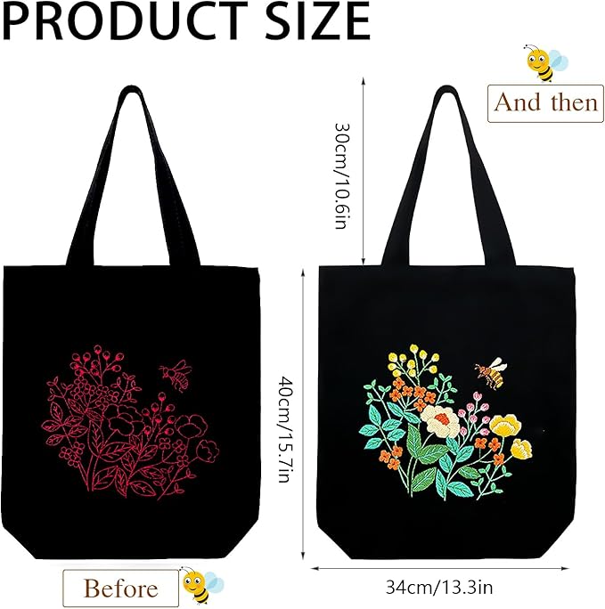 Canvas Tote Bag Embroidery Kit, Beginner Embroidery Kit for Adults, Hand Embroidery Starter kit with Floral Pattern, Arts and DIY Crafts Embroidery Kits , Cross Stitch Kit with Embroidery Bag and Tool