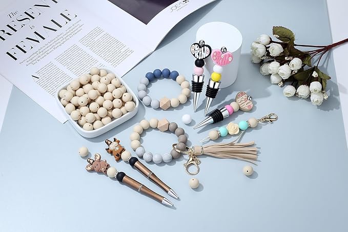 MAIBAOTA 120 Pcs Navajo White Silicone Beads 15 mm Navajo White Beads for Keychain/Pens/Bracelet/Necklace Making Focal Beads Loose Rubber Round Silicone Beads Bulk for Craft Making（with Boxed Kits）