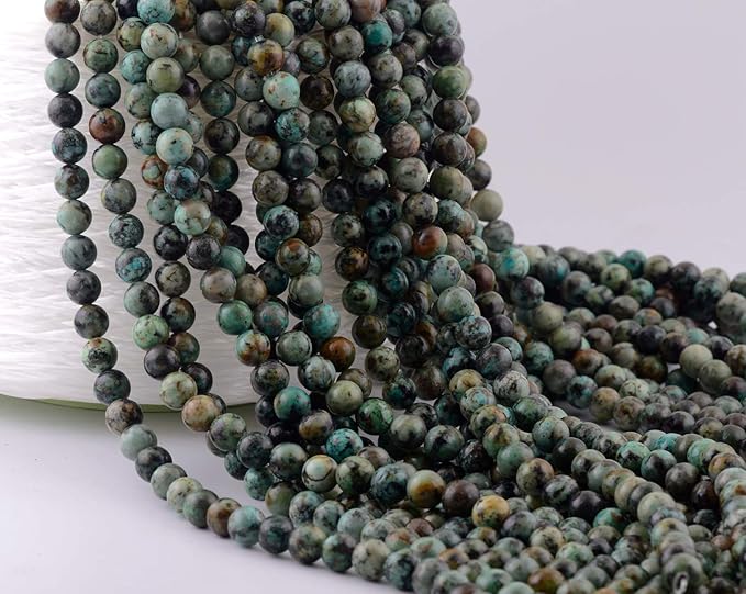 Natural Stone Beads 100pcs Round Genuine Real Stone Beading Loose Gemstones Hole Size 1mm DIY Smooth Bead for Bracelet Necklace Earrings Jewelry Making (African Turquoise Green, 10mm)