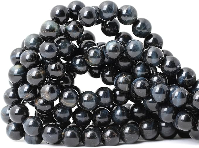 cheavian 35pcs 10mm natural blue tiger eye gemstone round loose beads for jewelry making diy findings 1 strand 15"