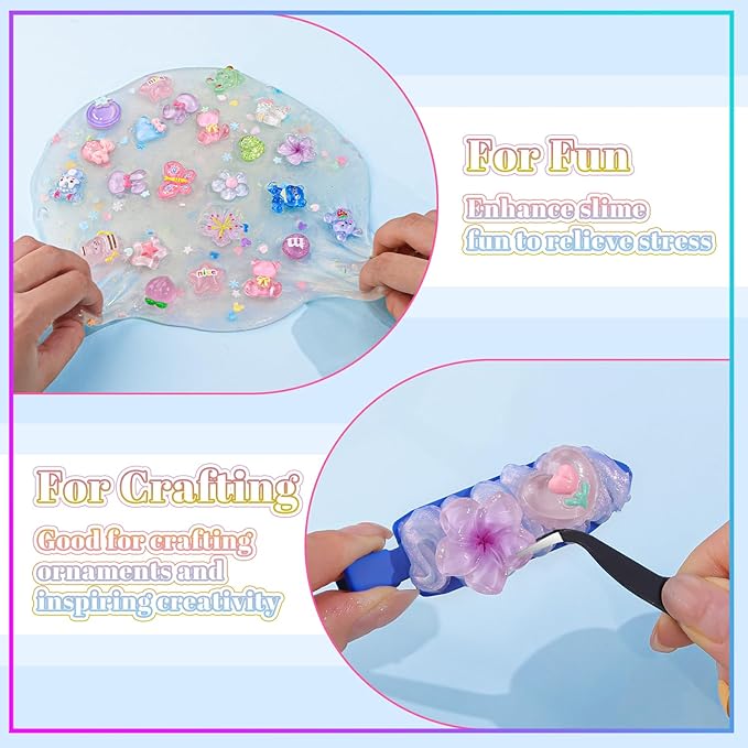 60PCS Slime Charms Jelly Cute Flatback Resin Charms for Slime, Random Kawaii Decoden Charm for Embellishments Phone Junk Case Charm Bulk, Scrapbooking Crafting & DIY Decor (Multicolor)