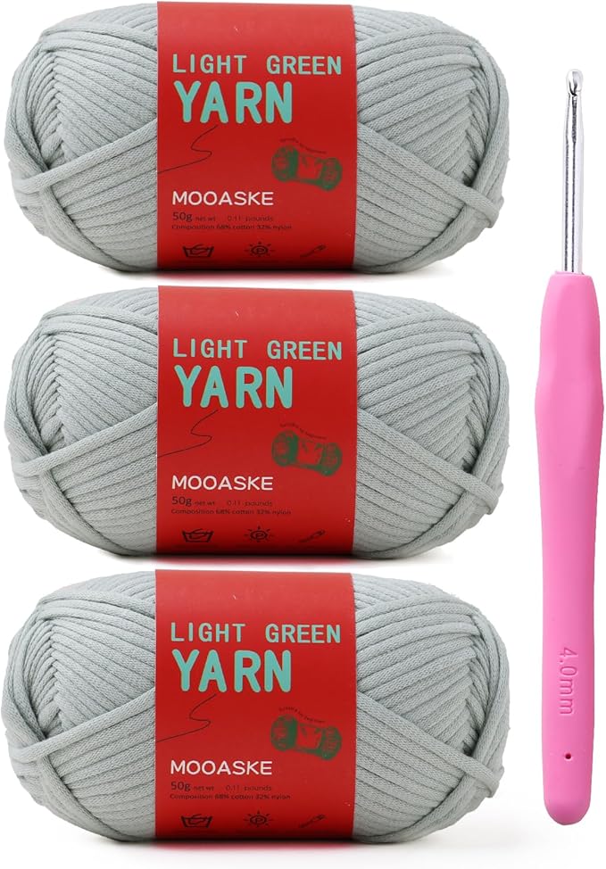3 Pack (3 x 50g) Crochet Yarn with Crochet Hook - Worsted Medium Yarn for Crocheting - Easy-to-See Stitches Cotton-Nylon Blend Beginner Knitting Yarns for Adults and Kids