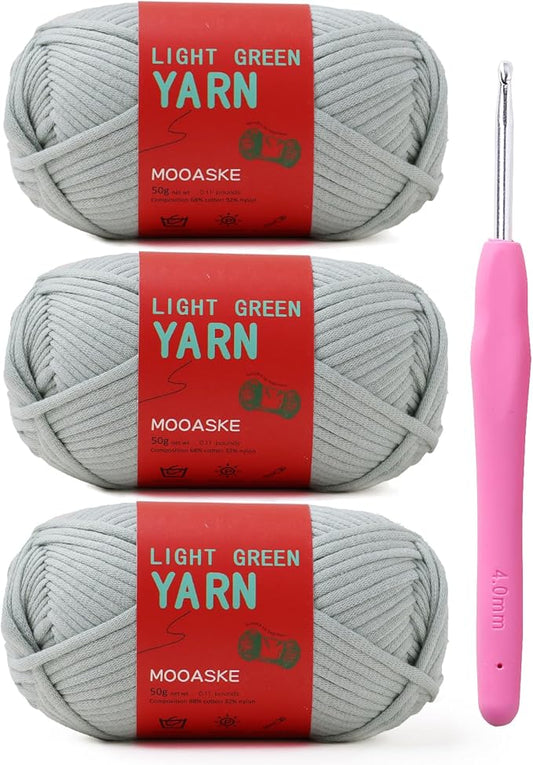 3 Pack (3 x 50g) Crochet Yarn with Crochet Hook - Worsted Medium Yarn for Crocheting - Easy-to-See Stitches Cotton-Nylon Blend Beginner Knitting Yarns for Adults and Kids