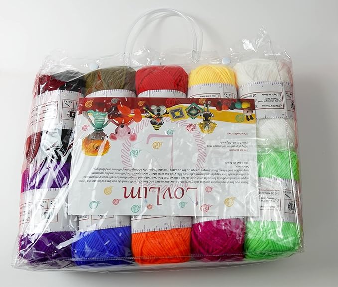 Crochet Yarn, 10x50g Soft Cotton Yarn Skeins, 1200+ Yards, for Crochet and Knitting, Free Crochet/Amigurumi Patterns, Craft DK Yarn Perfect Starter Kit (Rainbow)