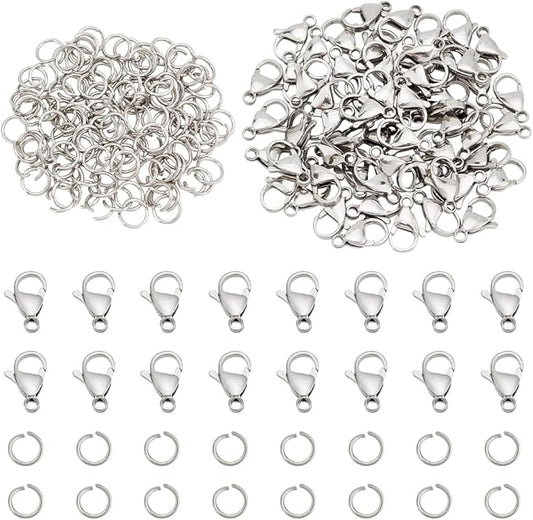 PH PandaHall 60pcs 15mm 304 Stainless Steel Lobster Claw Clasps with 120 pcs 6mm Jump Rings Jewelry Closure Fastener Hook for Earring Bracelet Necklace Pendants DIY Craft Making, Stainless Steel Color