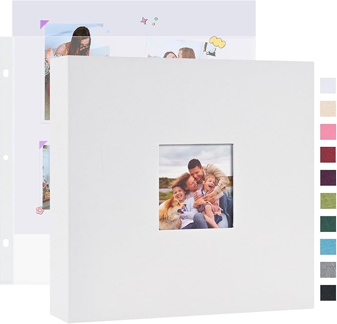Mublalbum 10x10 Inch DIY Scrapbook Photo Album with 20 Plastic Sleeves 40 Pages Linen Cover 3 Ring Folder Binder for Wedding Baby Family and DIY Projects (White)