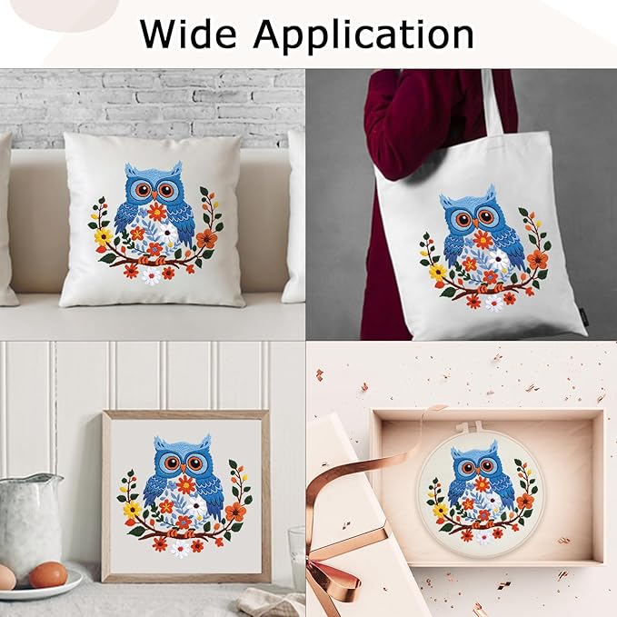 Louise Maelys Owl Embroidery Kits for Beginners, DIY Cross Stitch Starter Craft Kit for Adults Including Cloth with Pattern, Hoop, Needles Instruction and Threads