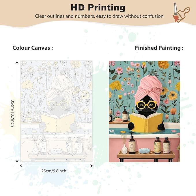 EOBROMD Framed Paint by Numbers Kits for Adults - Wooden Easel, Black Cat DIY Acrylic Paint by Number on Stretched Canvas, Painting Kits Adults Oil by Numbers for Home Decor 10x14 Inch